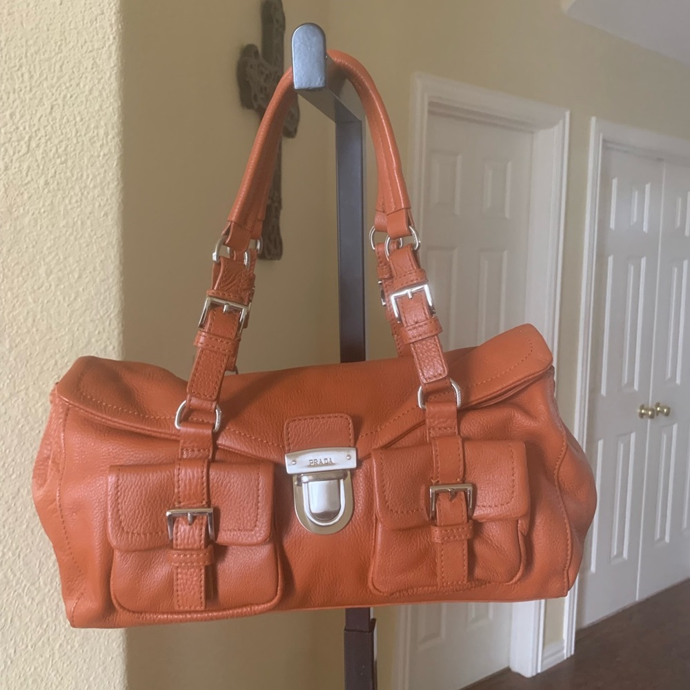 Prada Flap Satchel Shoulder Bag in Burnt Orange Leather New - Picture 2 of 16
